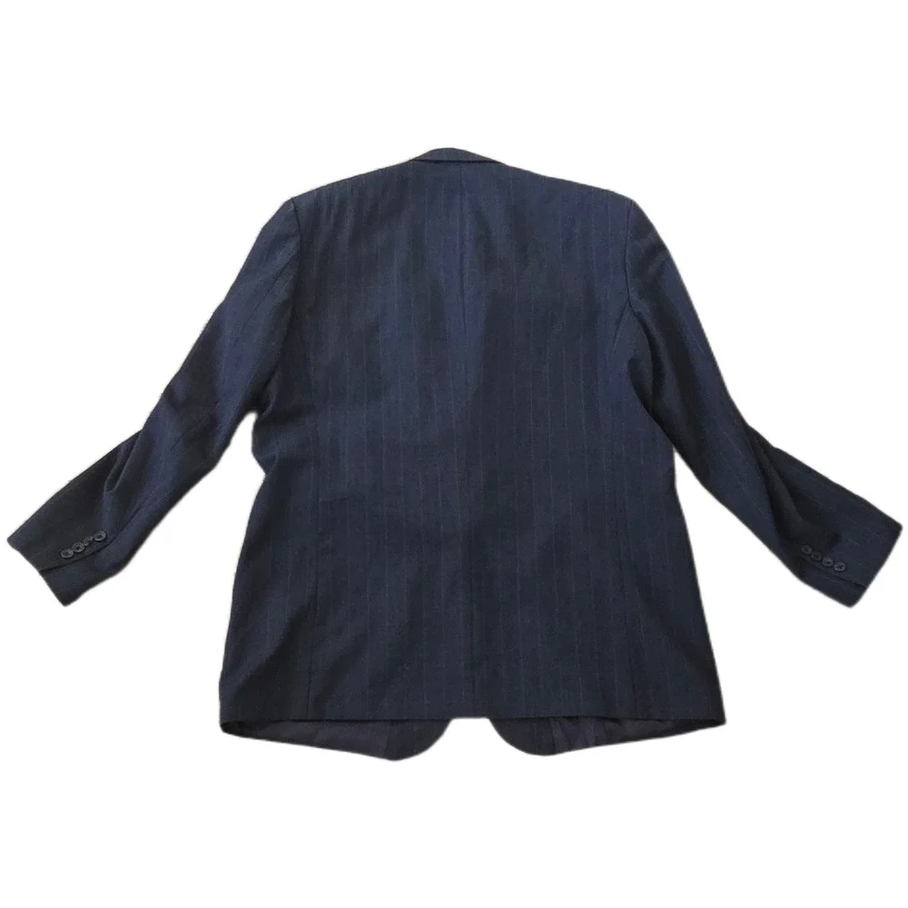 Oscar de la Renta Menswear Pinstripe Wool Suit Jacket Blazer 46L 1 Broken Button